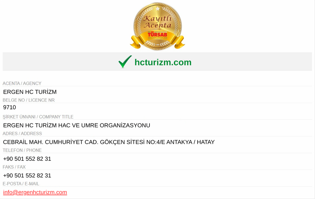 HC TURİZM TÜRSAB ONAYLI ACENTE